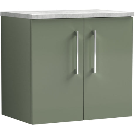 Nuie Arno 600mm Wall Hung 2 Door Countertop Vanity Unit Satin Green ARN823LBG