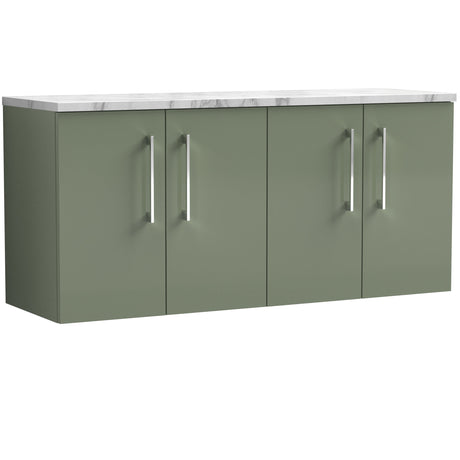 Nuie Arno 1200mm Wall Hung 4 Door Countertop Vanity Unit Satin Green ARN823LCM2