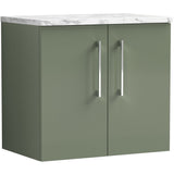 Nuie Arno 600mm Wall Hung 2 Door Countertop Vanity Unit Satin Green ARN823LCM