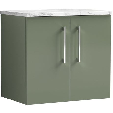 Nuie Arno 600mm Wall Hung 2 Door Countertop Vanity Unit Satin Green ARN823LCM
