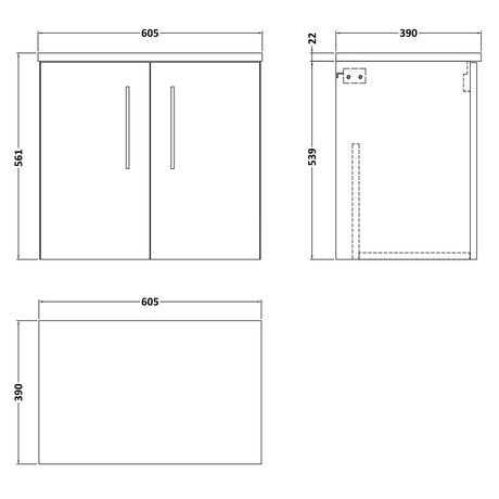 Nuie Arno 600mm Wall Hung 2 Door Countertop Vanity Unit Satin Green ARN823LCM LD