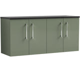 Nuie Arno 1200mm Wall Hung 4 Door Countertop Vanity Unit Satin Green ARN823LSB2