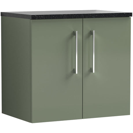 Nuie Arno 600mm Wall Hung 2 Door Countertop Vanity Unit Satin Green ARN823LSB