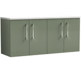 Nuie Arno 1200mm Wall Hung 4 Door Countertop Vanity Unit Satin Green ARN823LSW2