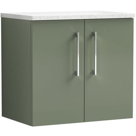 Nuie Arno 600mm Wall Hung 2 Door Countertop Vanity Unit Satin Green ARN823LSW