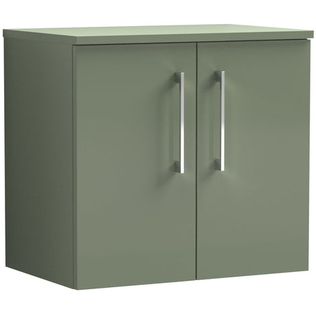 Nuie Arno 600mm Wall Hung 2 Door Countertop Vanity Unit Satin Green ARN823W