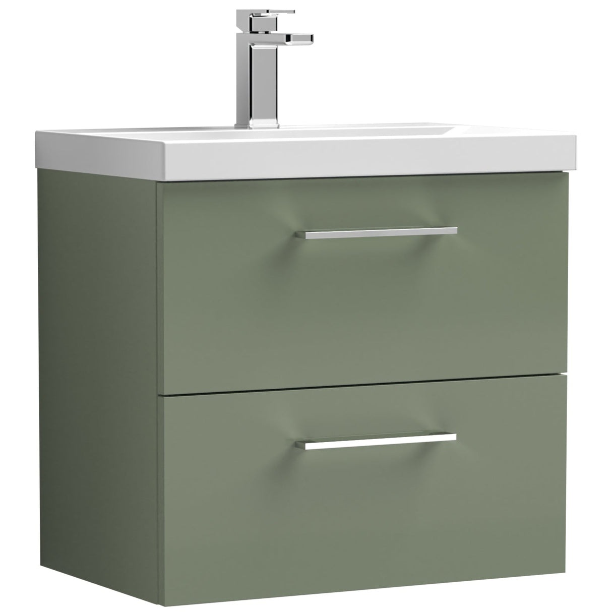 Nuie Arno 600mm Wall Hung 2 Drawer Vanity Unit & Basin Satin Green ARN824A