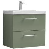 Nuie Arno 600mm Wall Hung 2 Drawer Vanity Unit & Basin Satin Green ARN824A