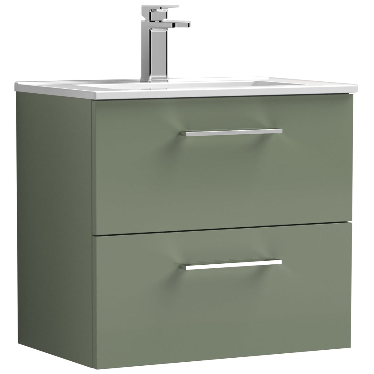 Nuie Arno 600mm Wall Hung 2 Drawer Vanity Unit & Basin Satin Green ARN824B
