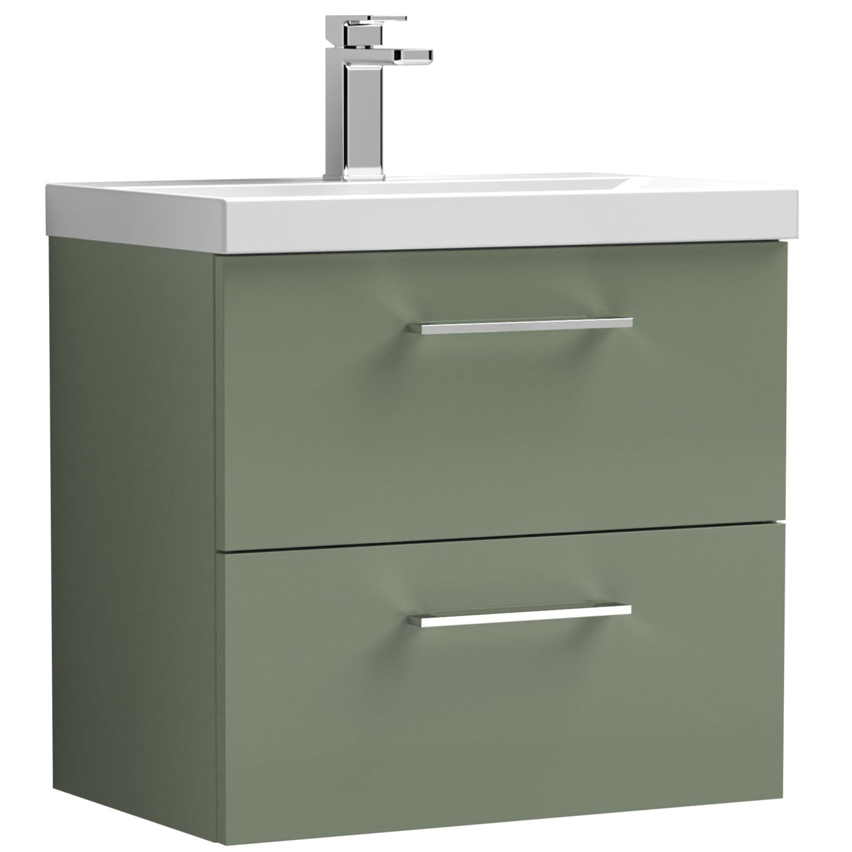Nuie Arno 600mm Wall Hung 2 Drawer Vanity Unit & Basin Satin Green ARN824D