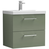 Nuie Arno 600mm Wall Hung 2 Drawer Vanity Unit & Basin Satin Green ARN824D
