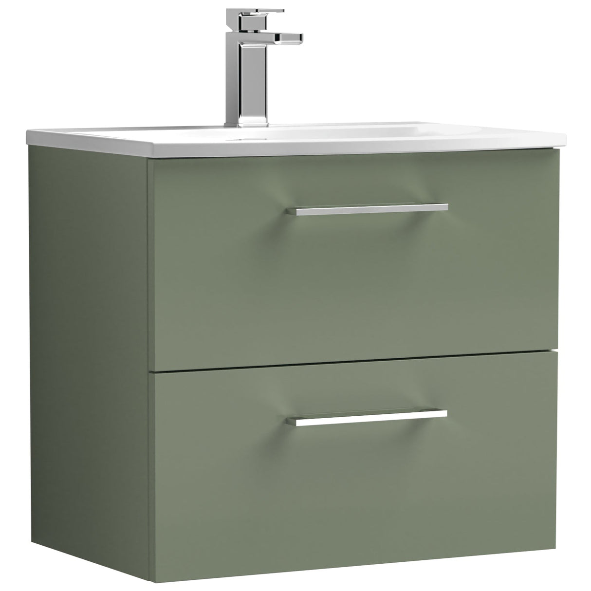Nuie Arno 600mm Wall Hung 2 Drawer Vanity Unit & Basin Satin Green ARN824G
