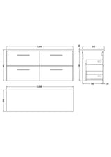 Nuie Arno 1200mm Wall Hung 4 Drawer Countertop Vanity Unit