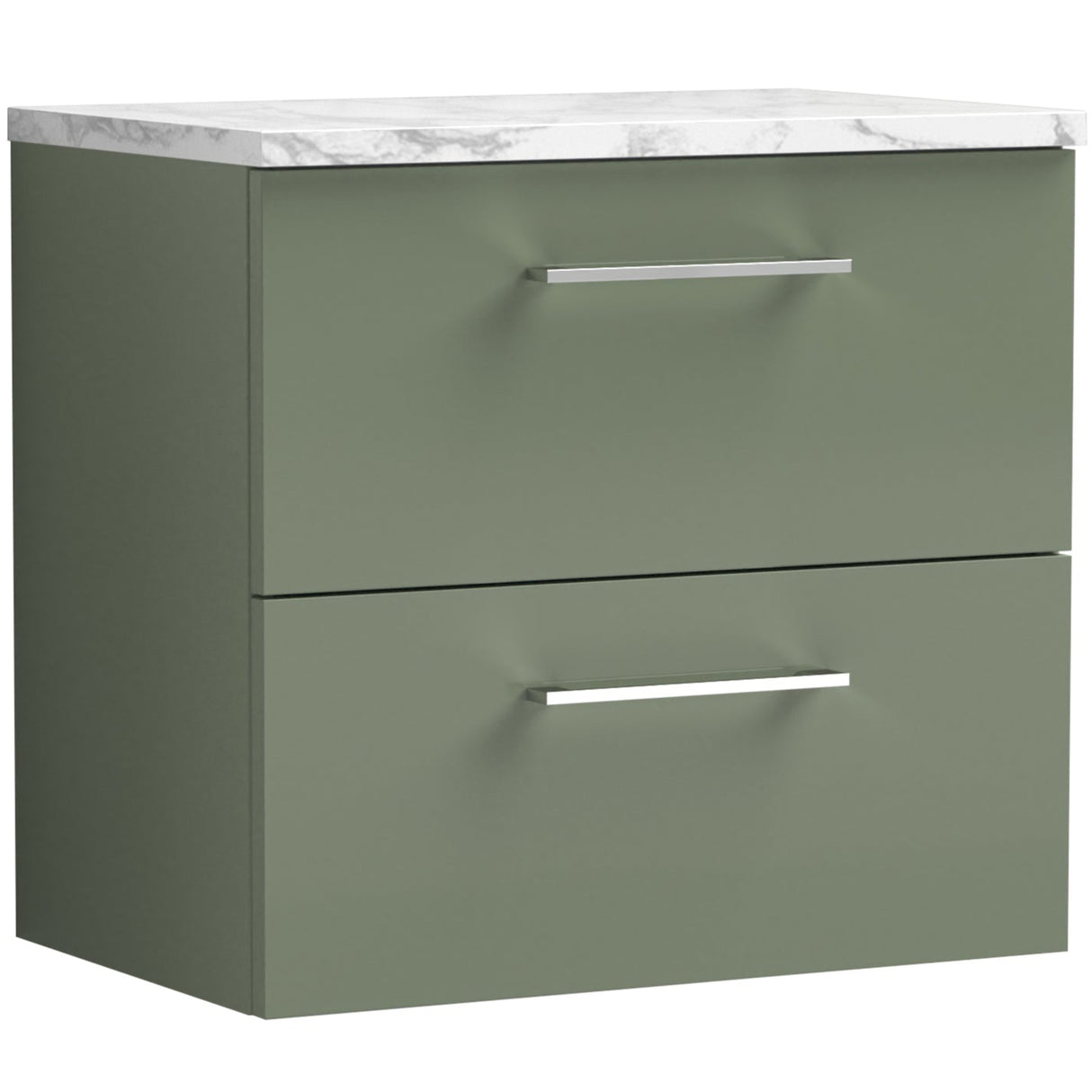 Nuie Arno 600mm Wall Hung 2 Drawer Countertop Vanity Unit Satin Green ARN824LCM
