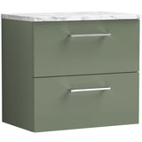 Nuie Arno 600mm Wall Hung 2 Drawer Countertop Vanity Unit Satin Green ARN824LCM