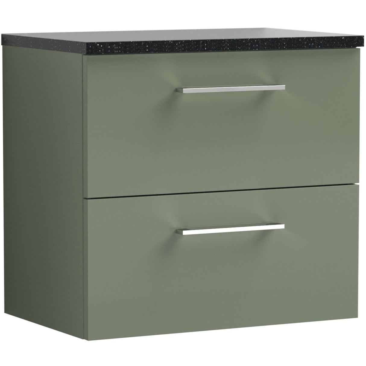 Nuie Arno 600mm Wall Hung 2 Drawer Countertop Vanity Unit Satin Green ARN824LSB