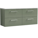 Nuie Arno 1200mm Wall Hung 4 Drawer Countertop Vanity Unit Satin Green ARN824LSW2