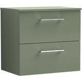 Nuie Arno 600mm Wall Hung 2 Drawer Countertop Vanity Unit Satin Green ARN824W