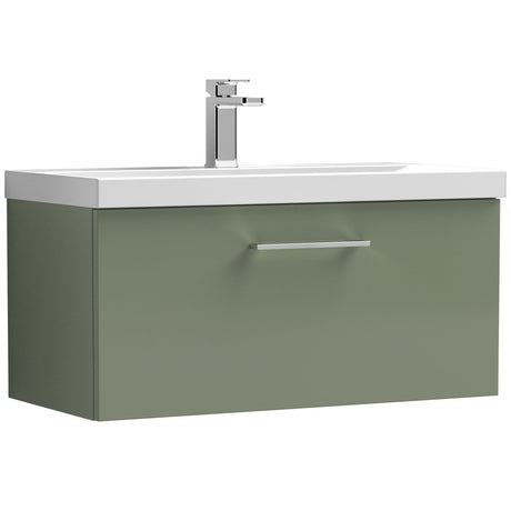Nuie Arno 800mm Wall Hung 1 Drawer Vanity Unit & Basin Satin Green ARN825A