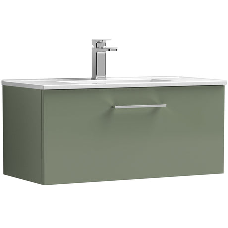 Nuie Arno 800mm Wall Hung 1 Drawer Vanity Unit & Basin Satin Green ARN825B