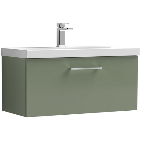 Nuie Arno 800mm Wall Hung 1 Drawer Vanity Unit & Basin Satin Green ARN825D