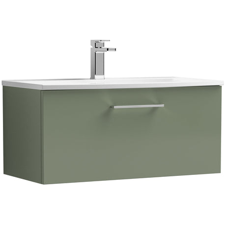 Nuie Arno 800mm Wall Hung 1 Drawer Vanity Unit & Basin Satin Green ARN825G