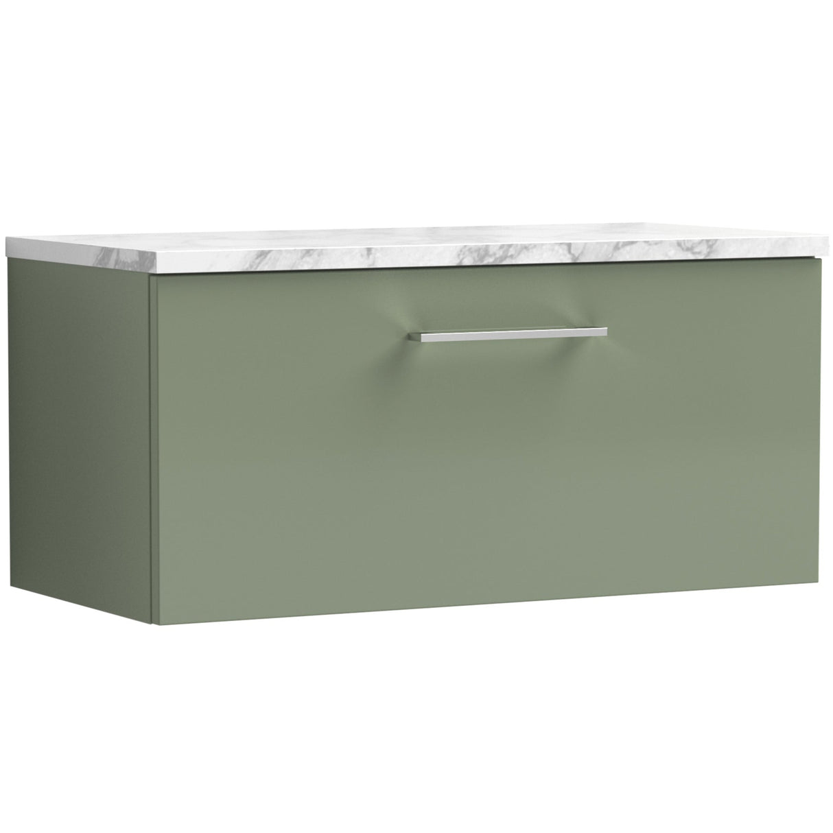 Nuie Arno 800mm Wall Hung 1 Drawer Countertop Vanity Unit Satin Green ARN825LCM