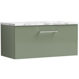 Nuie Arno 800mm Wall Hung 1 Drawer Countertop Vanity Unit Satin Green ARN825LCM