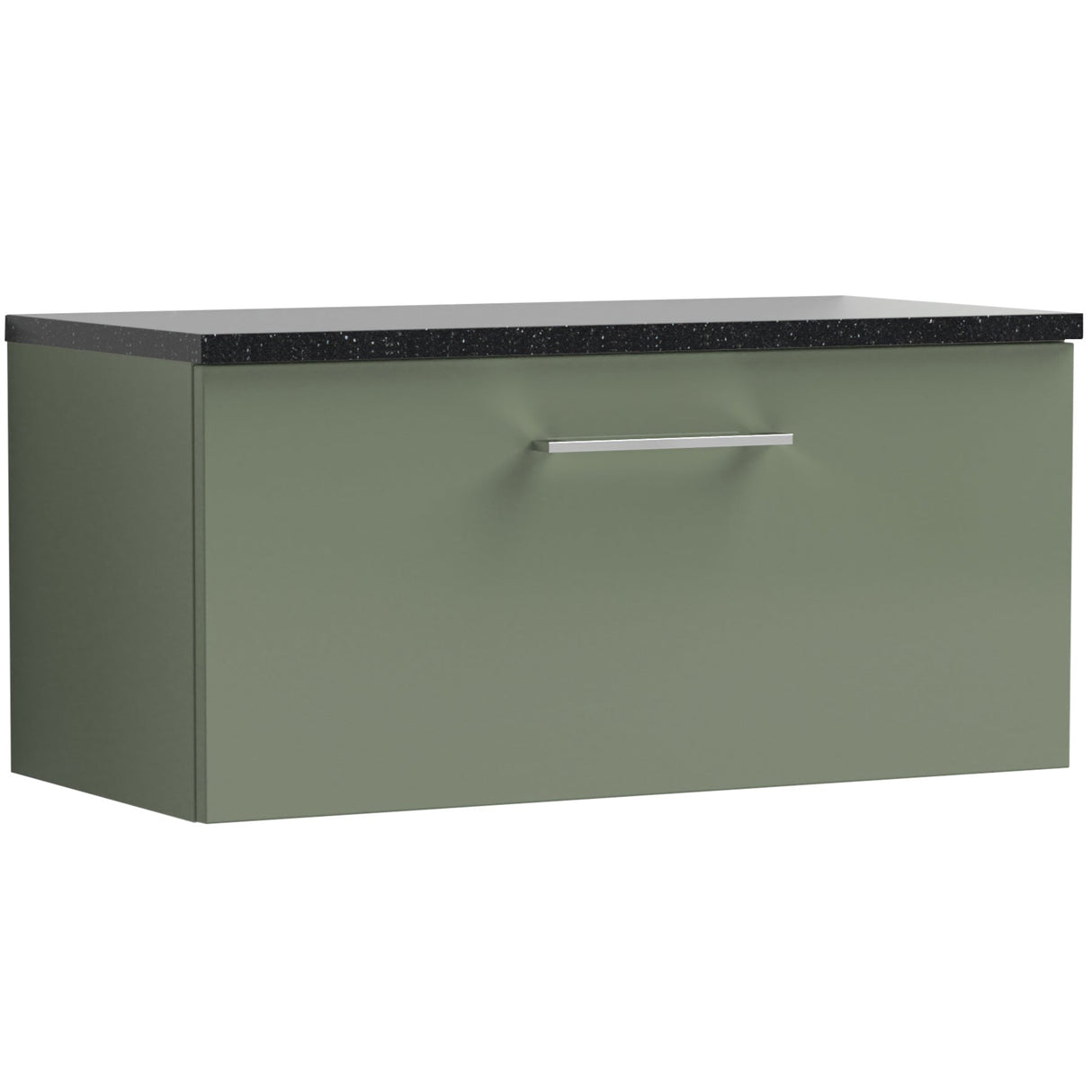 Nuie Arno 800mm Wall Hung 1 Drawer Countertop Vanity Unit Satin Green ARN825LSB