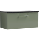 Nuie Arno 800mm Wall Hung 1 Drawer Countertop Vanity Unit Satin Green ARN825LSB