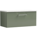 Nuie Arno 800mm Wall Hung 1 Drawer Countertop Vanity Unit Satin Green ARN825LSW