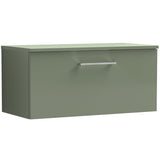 Nuie Arno 800mm Wall Hung 1 Drawer Countertop Vanity Unit Satin Green ARN825W