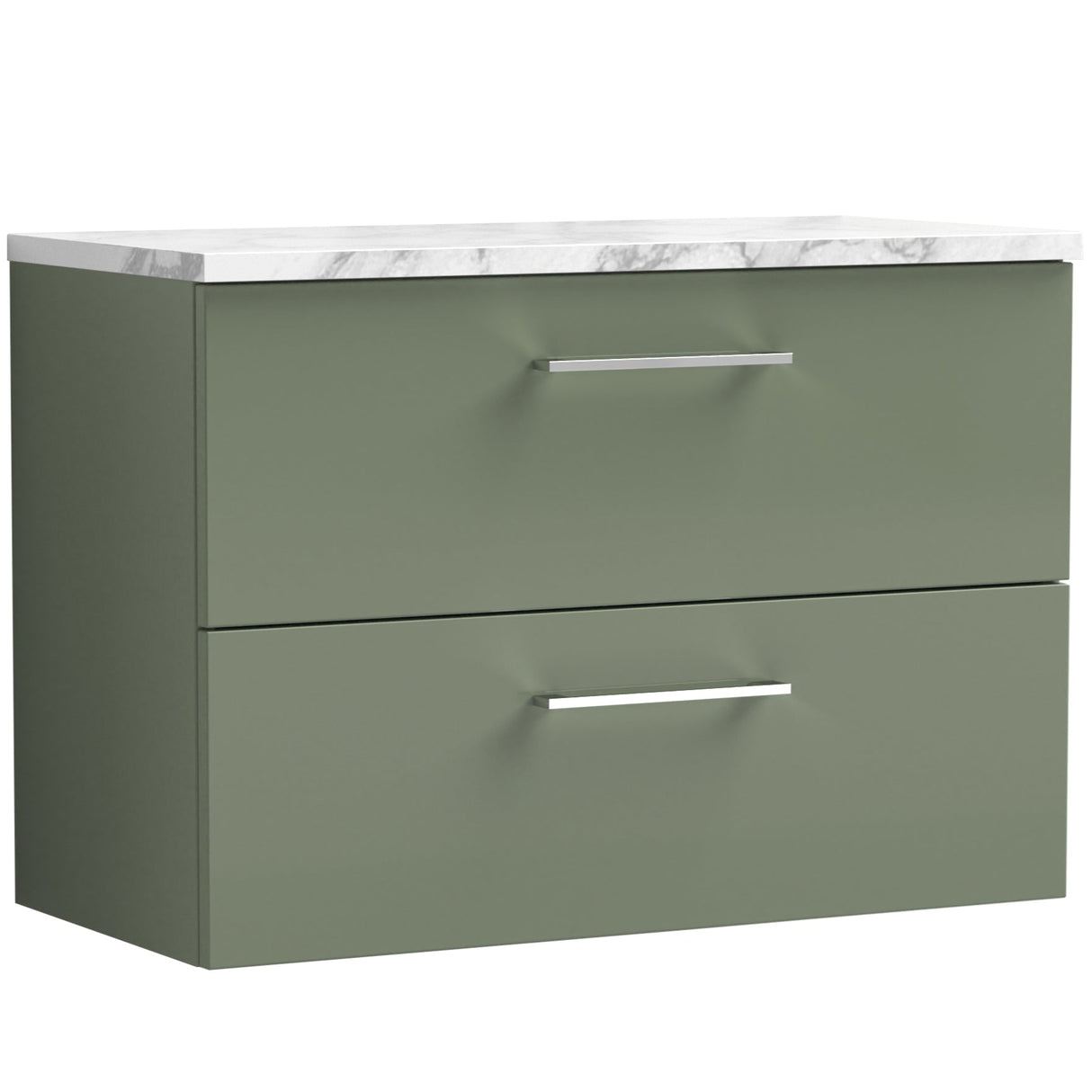 Nuie Arno 800mm Wall Hung 2 Drawer Countertop Vanity Unit Satin Green ARN826LCM