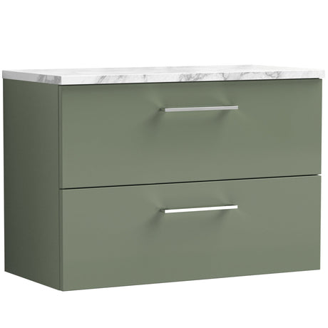 Nuie Arno 800mm Wall Hung 2 Drawer Countertop Vanity Unit Satin Green ARN826LCM