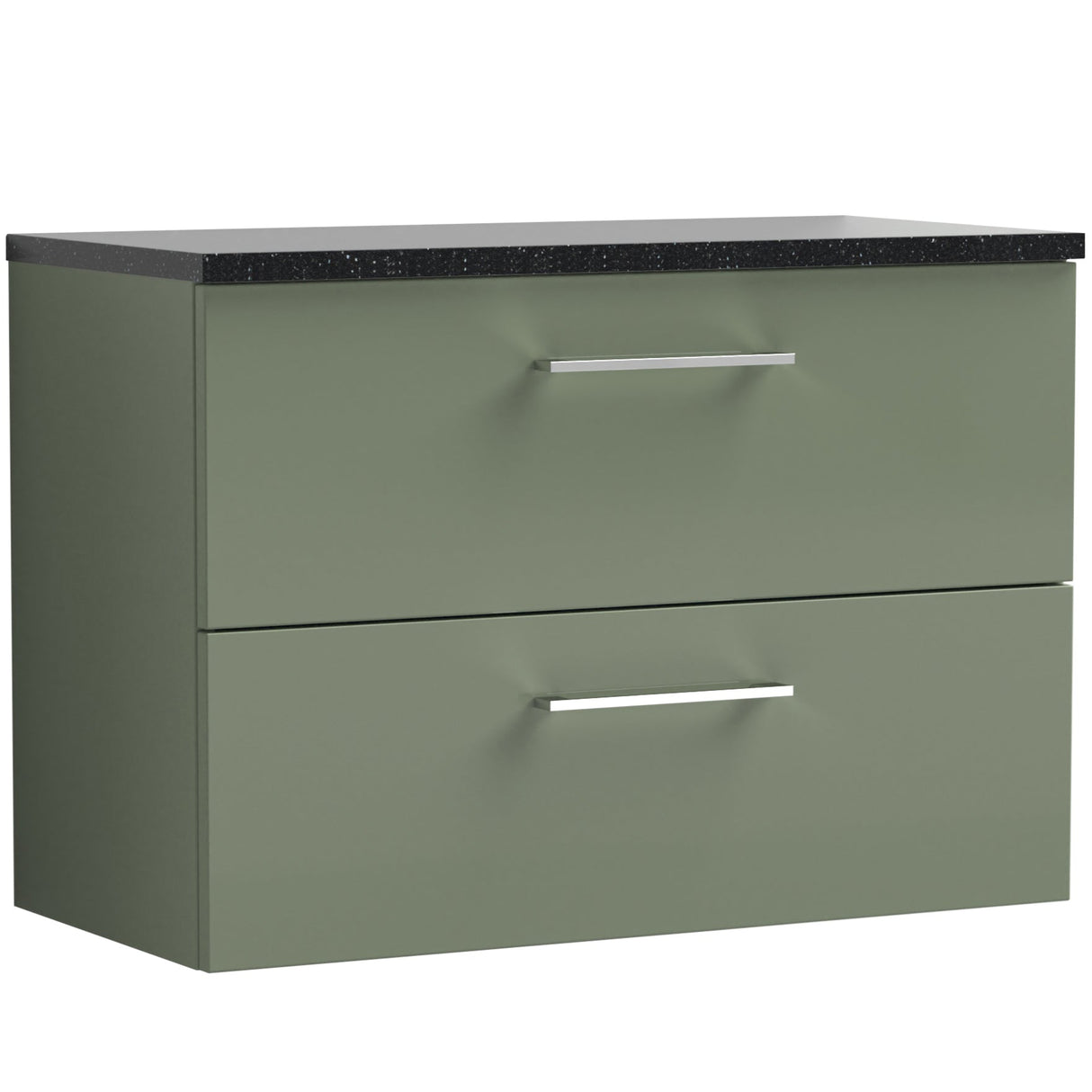 Nuie Arno 800mm Wall Hung 2 Drawer Countertop Vanity Unit Satin Green ARN826LSB
