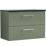 Nuie Arno 800mm Wall Hung 2 Drawer Countertop Vanity Unit Satin Green ARN826LSB