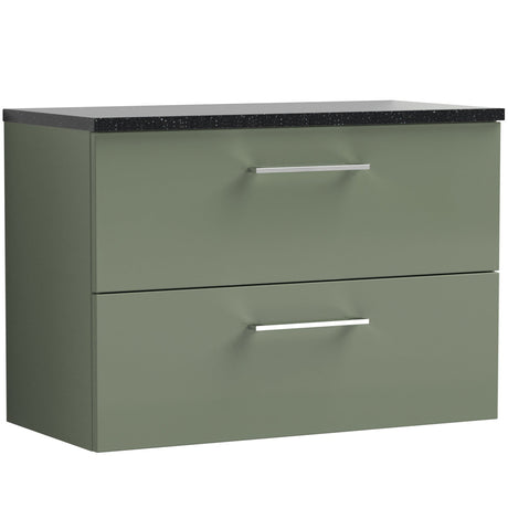 Nuie Arno 800mm Wall Hung 2 Drawer Countertop Vanity Unit Satin Green ARN826LSB