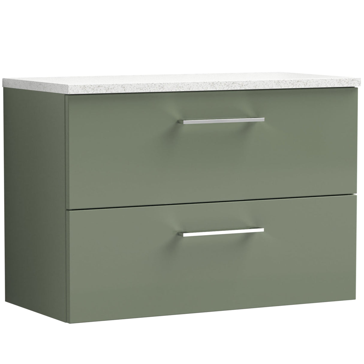 Nuie Arno 800mm Wall Hung 2 Drawer Countertop Vanity Unit Satin Green ARN826LSW