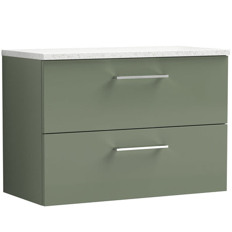 Nuie Arno 800mm Wall Hung 2 Drawer Countertop Vanity Unit Satin Green ARN826LSW