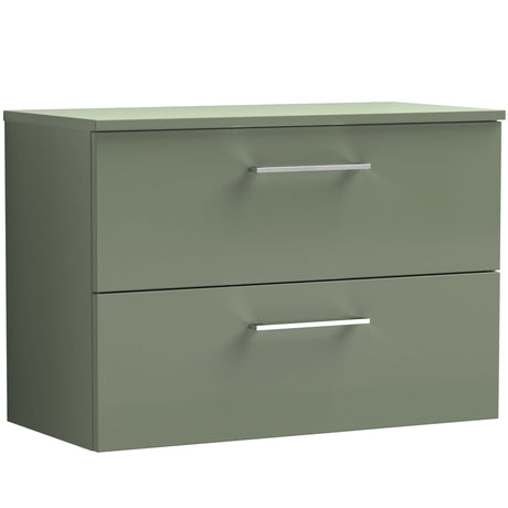 Nuie Arno 800mm Wall Hung 2 Drawer Countertop Vanity Unit Satin Green ARN826W