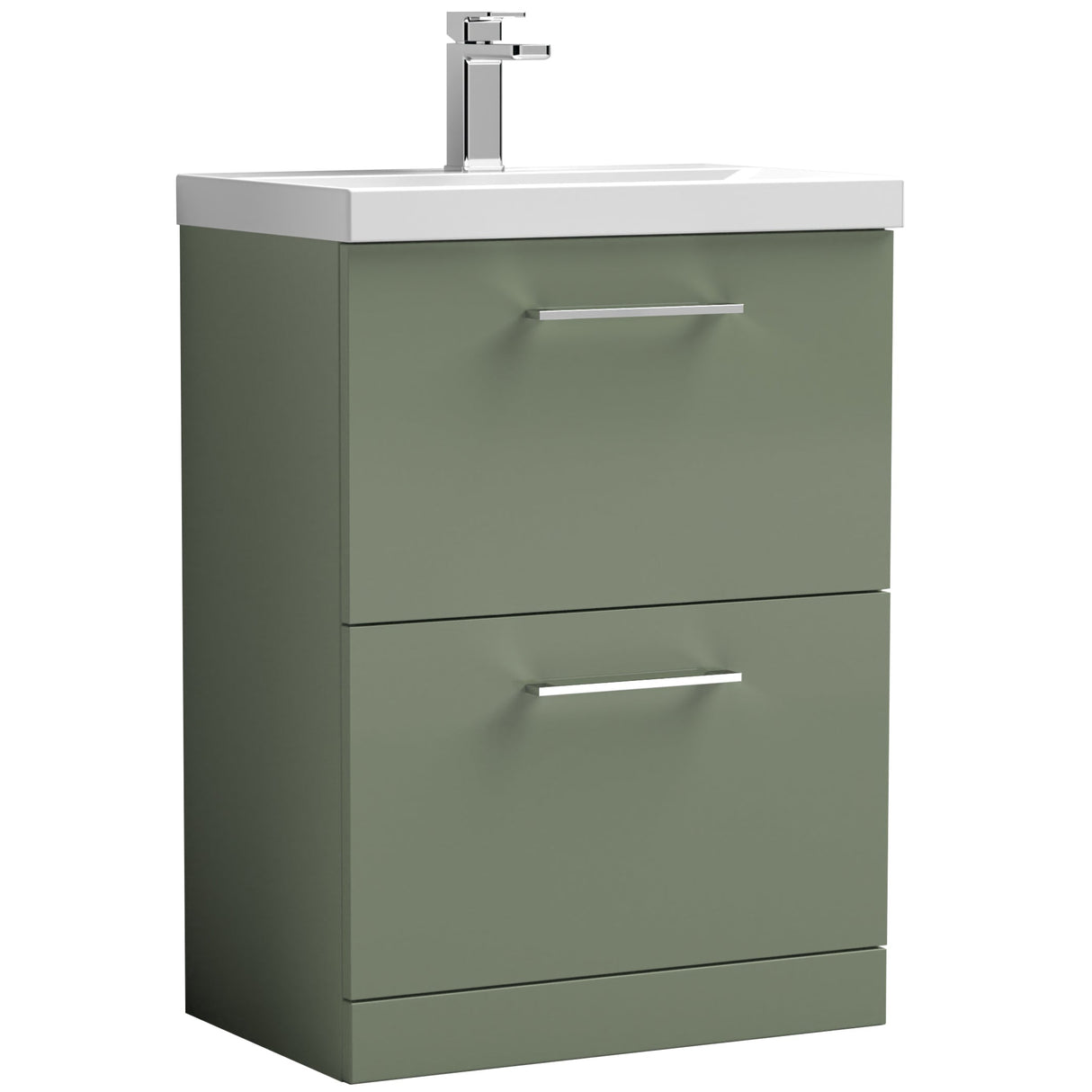 Nuie Arno 600mm Floor Standing 2 Drawer Vanity Unit & Basin Satin Green ARN833A