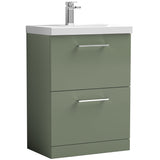 Nuie Arno 600mm Floor Standing 2 Drawer Vanity Unit & Basin Satin Green ARN833A