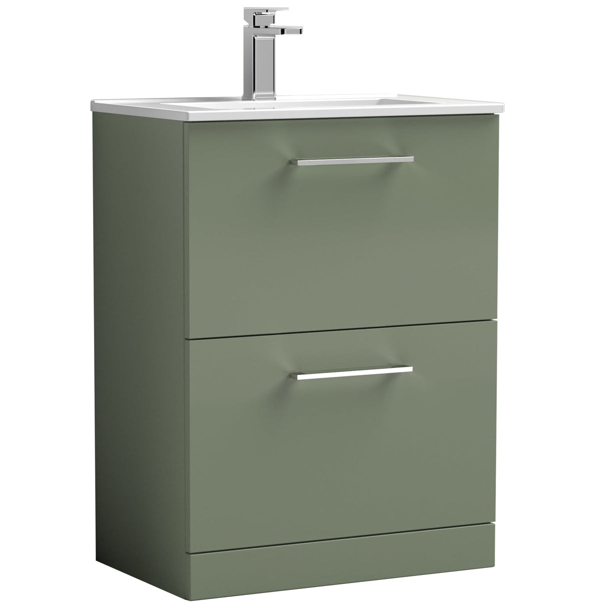 Nuie Arno 600mm Floor Standing 2 Drawer Vanity Unit & Basin Satin Green ARN833B