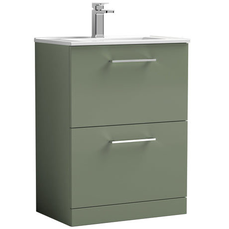 Nuie Arno 600mm Floor Standing 2 Drawer Vanity Unit & Basin Satin Green ARN833B