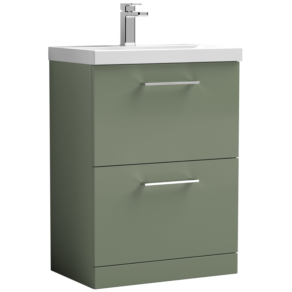Nuie Arno 600mm Floor Standing 2 Drawer Vanity Unit & Basin Satin Green ARN833D