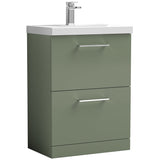 Nuie Arno 600mm Floor Standing 2 Drawer Vanity Unit & Basin Satin Green ARN833D