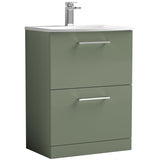 Nuie Arno 600mm Floor Standing 2 Drawer Vanity Unit & Basin Satin Green ARN833G