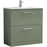 Nuie Arno 800mm Floor Standing 2 Drawer Vanity Unit & Basin Satin Green ARN835B