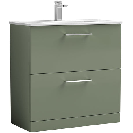 Nuie Arno 800mm Floor Standing 2 Drawer Vanity Unit & Basin Satin Green ARN835B