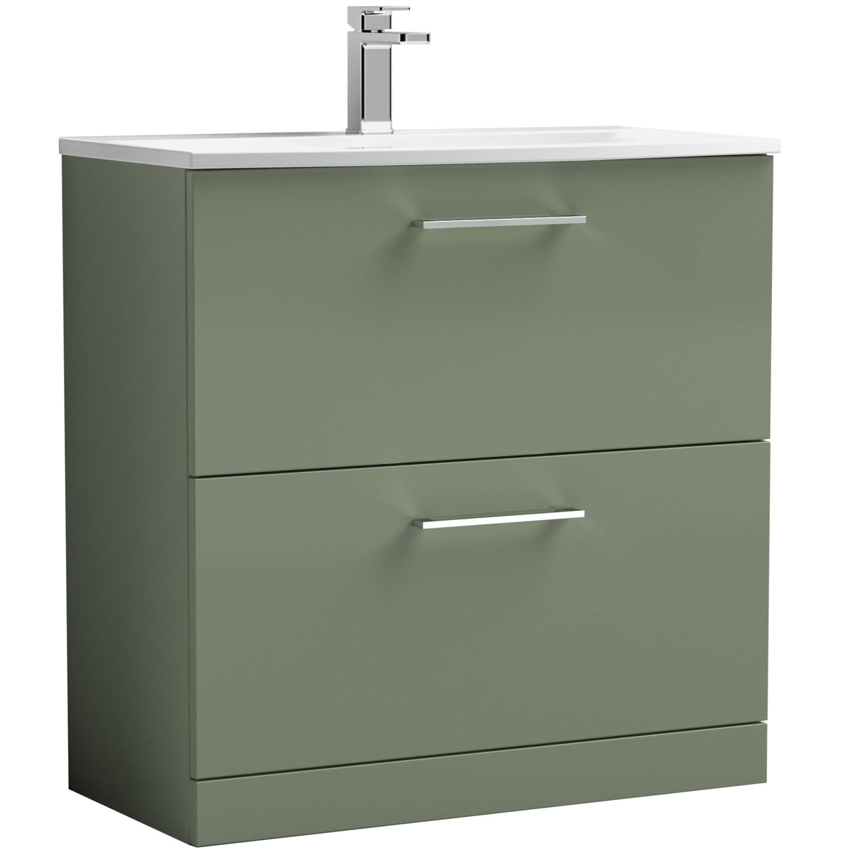 Nuie Arno 800mm Floor Standing 2 Drawer Vanity Unit & Basin Satin Green ARN835G